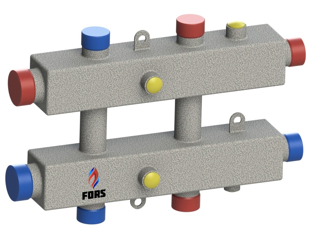 Коллектор распределительный ГКМ-3(1+1+1)-60 3 выхода 60кВт Ду25 с кронштейнами