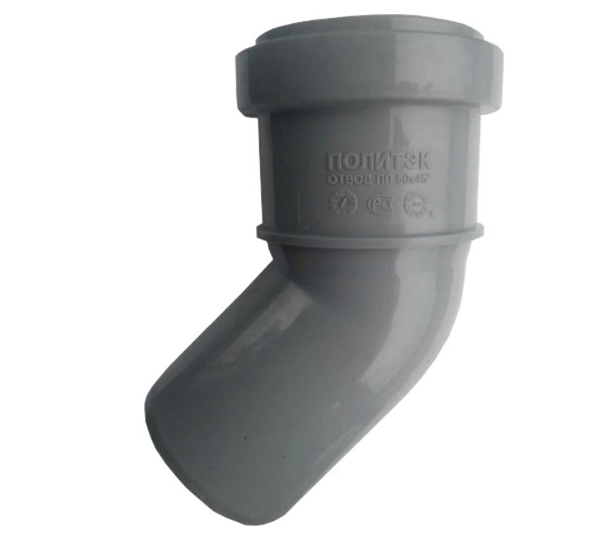 Отвод канализационный внутренний 50 мм/45° Политэк